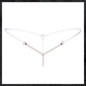 White Pearl Bead Crotch G-string Panty